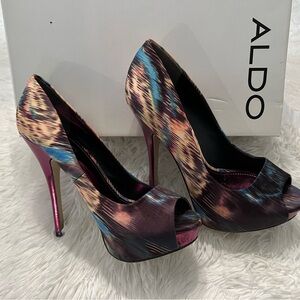 Aldo Hayth-57 Colorful Peep Toe Heels with Fuchsia Accents with Extra Heel Tips